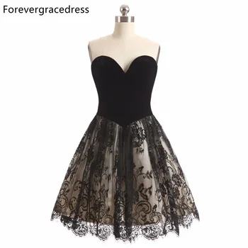 

Forevergracedress 2018 A Line Black Color Lace Cocktail Dress Sexy Sleeveless Sweetheart Short Party Gown Plus Size Custom Made