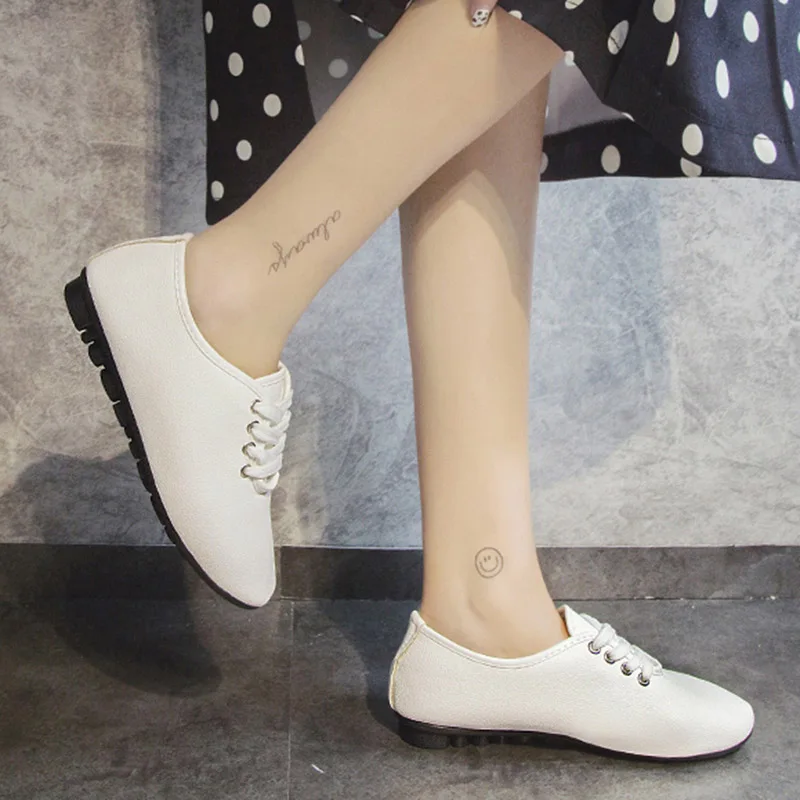 

Spring Leather Lace Up Shoes Women Flats White Shoes Black Casual Shoes Sneakers Ladies Oxford shoes zapatos mujer H7044