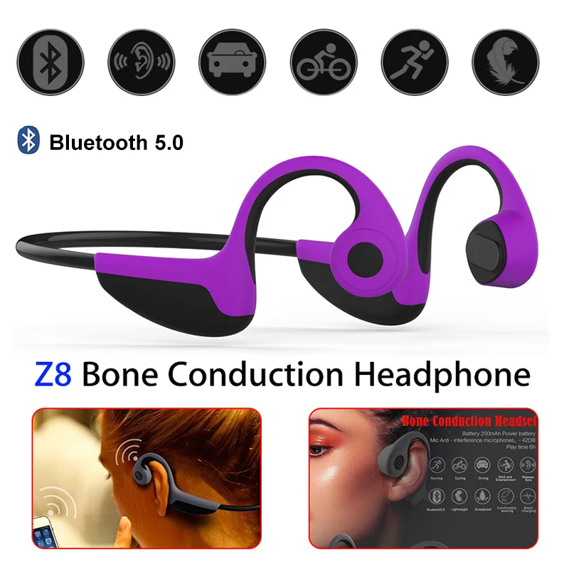 

Bluetooth 5.0 Z8 Wireless Headphones Bone Conduction Earphone Outdoor Sport Headset with Microphone Handsfree Headsets