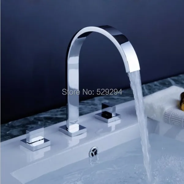 

Dual square Handles Deck Mounted Widespread Bathroom Basin/bathtub Faucet.Chrome Finished 3pcs sink mixer tap.Torneira Banheiro.