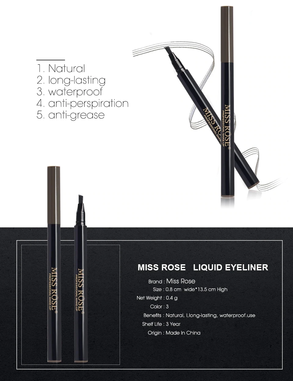 Miss Rose 4, Раздельный карандаш для бровей, водостойкая гелевая ручка для бровей, усилитель, жидкая хна, косметика для бровей, макияж