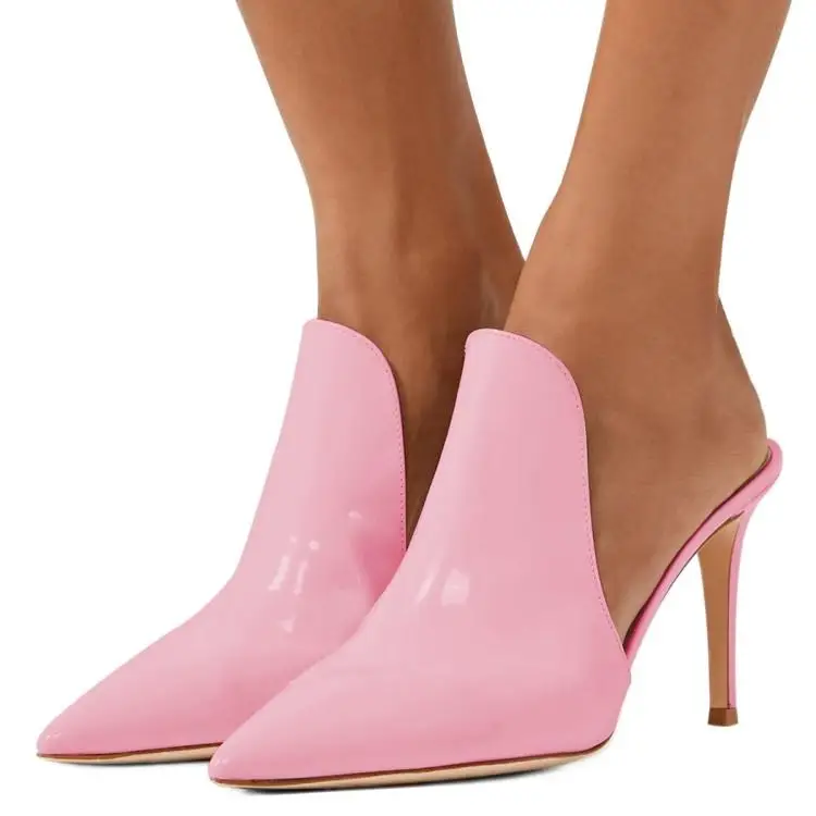 Роскошная лакированная кожа; замшевые шлепанцы на высоком каблуке с острым носком; женские летние модельные туфли на шпильке