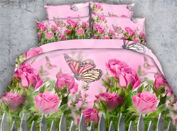 

pink rose flower butterfly bedding sets comforter duvet cover bed linens twin full queen king cal king size Girls bedroom decor