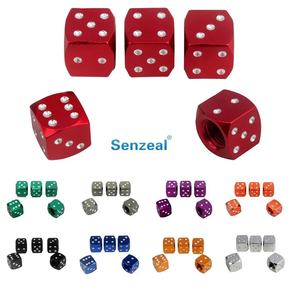 SENZEAL 5x Dice Metal Dust Caps Aluminum Bike Car Caps Stem Covers Silver