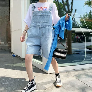 

Large Size Loose Casual Women Denim Overalls Jeans High Waist Washed Wide Leg Overalls Women Cotton Denim Playsuit