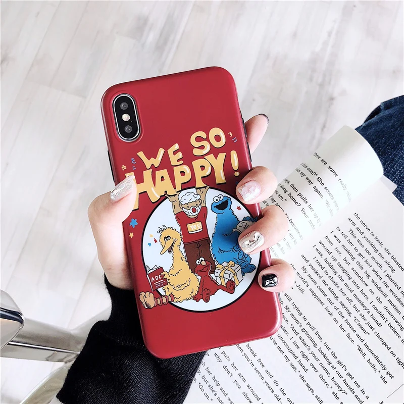 

Cute Cartoon Cute X Kaws Sesame Street Pattern Soft Silicone Cover Case For iPhone X XS Max XR 8 6 6S 7 Plus TPU Red Phone Coque
