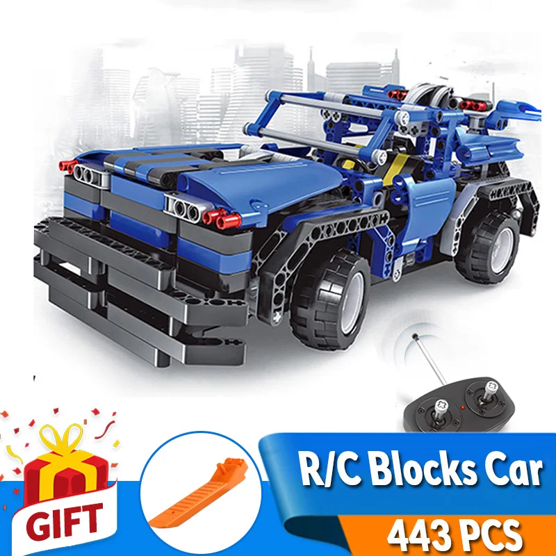 443pcs 2in1 Transform Car Assemble RC Car Build Stacking Blocks Car Kit Track Race Car Set education Toys Gift for children boy