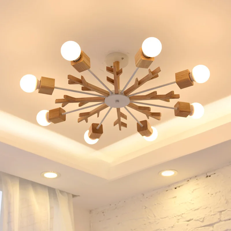 buy Modern Led Chandelier Nordic Wooden Luminaire Tetto Lights Shop Living Room Creative Novelty Branch Children Lamp Home Deco Cafe