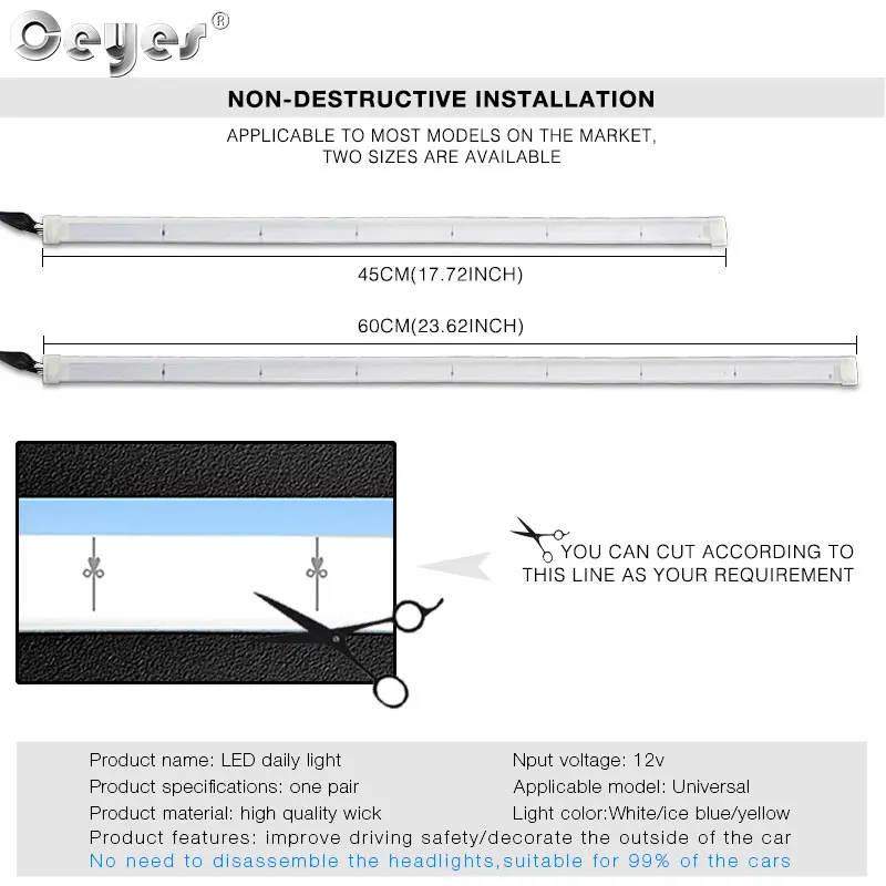 Ceyes автомобильный Стайлинг, дневные ходовые огни, авто DRL, Светодиодная лента, универсальная, дневной, светодиодный, гибкий, течёт, желтый сигнал, фара 12 В
