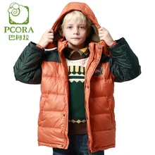 PCORA Дети Мальчики Пуховик X-долго Зима Толстая Куртка Orange С Капюшоном Молния Зимние Детей И Пиджаки Одежды Держать теплый