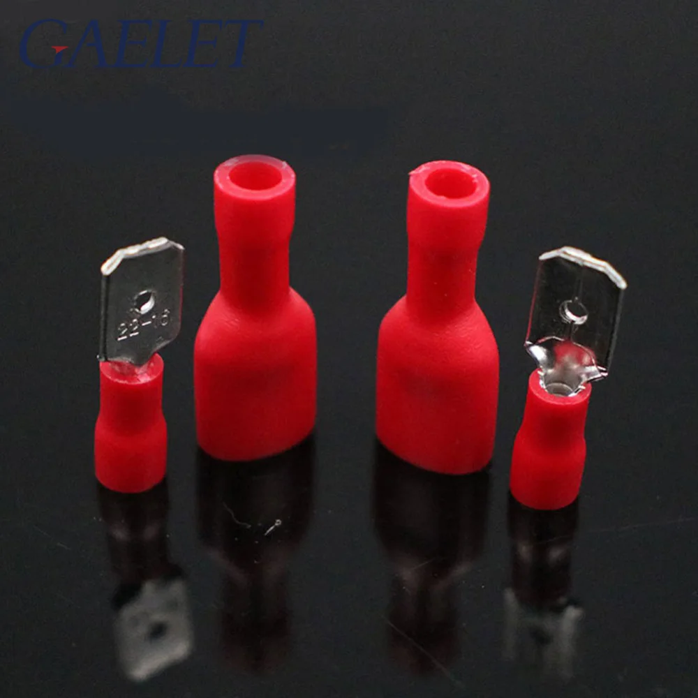 

50pcs FDD 1.25-250 MDD1.25-250 6.3mm Red Female Male Spade Insulated Electrical Crimp Terminal Connectors Wiring Cable Plug ZK30