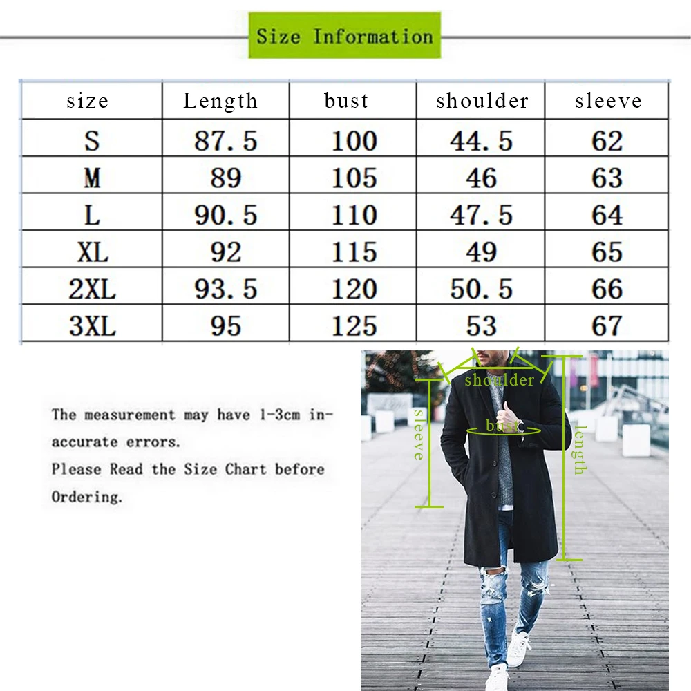 Solid Business Casual Woolen Trench Coats Male Medium Slim Collar Leisure Button Jackets Autumn Winter Fashion Tops Streetwear