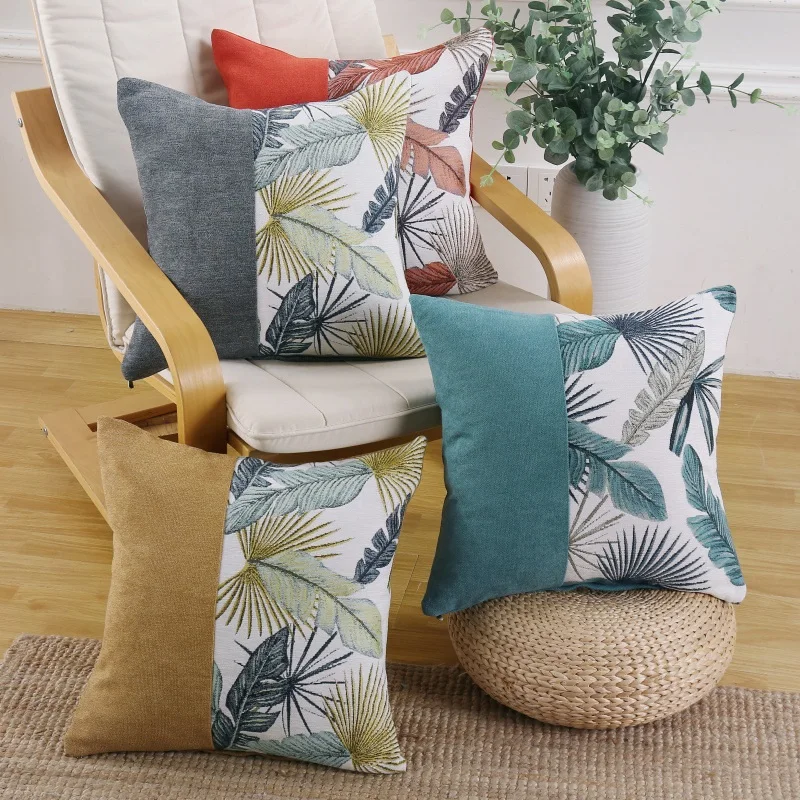 cheap Luxury Chenille Embroidery Cushion Cover Splice Leaf Pillow Cover Velvet Pillowcase Home New Year Decorative Sofa Throw Pillows