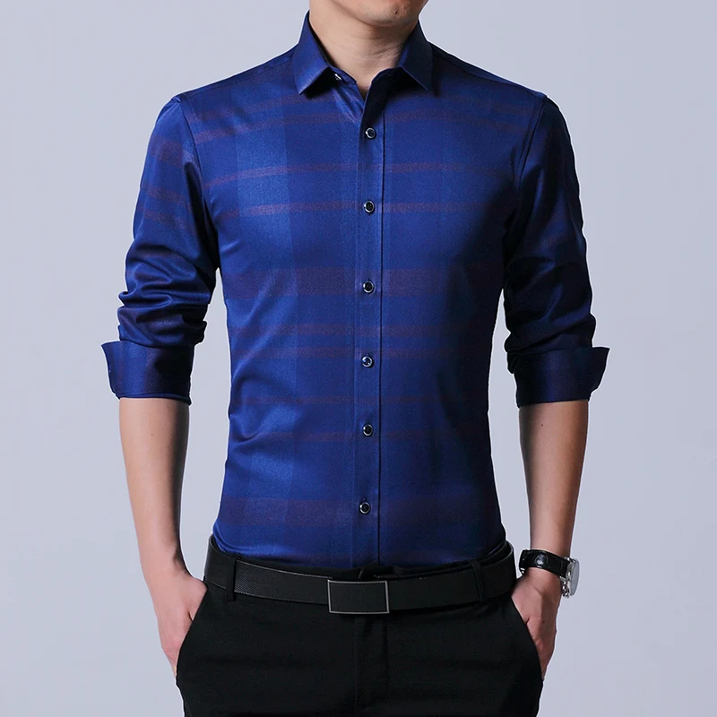 LANGMENG Men's Dress Shirt Brand 2017 Mens Slim Fit Classical Long Sleeve Fashion Men Casual Shirts Polka Dot Corduroy Shirts