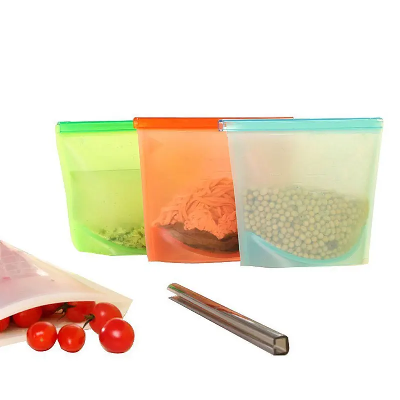 Reusable Silicone Food Fruit Fresh Bag Vacuum Food Storage Bag Container Fridge Recycle Silicone