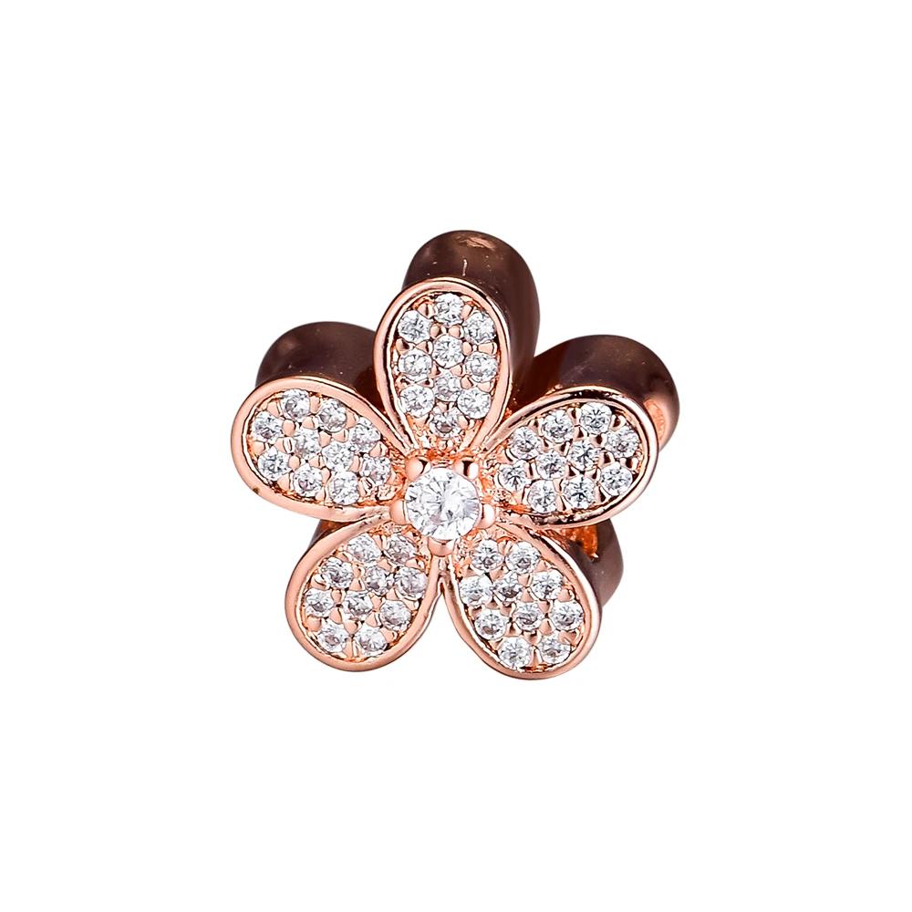 

CKK Dazzling Daisy Floral Beads for Jewelry Making 925 Silver Rose Color Charms Fits European Charm Bracelets