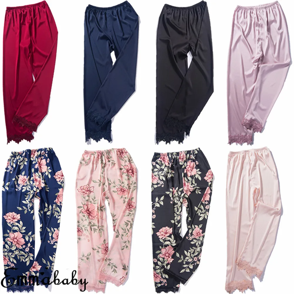 Women Lady Satin Pyjama Bottoms Pants Loungewear Trousers Sleep Soft Casual Pant