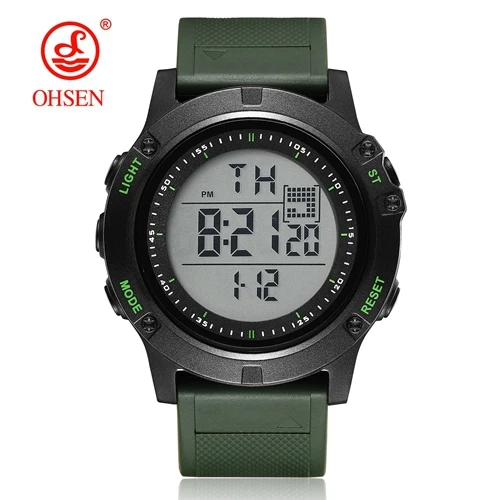 OHSEN цифровой бренд lcd серебряные мужские часы для мальчика reloj hombre 50 м Dive силиконовый ремешок наружные спортивные наручные часы мужские подарки - Цвет: Green watch