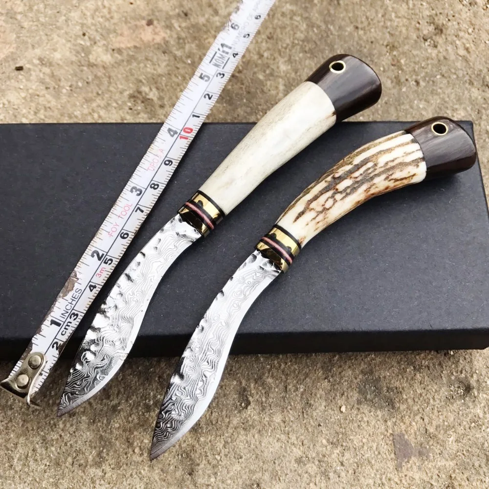 Handmade Damascus Steel hunting knife dog fixed knife copper Antlers