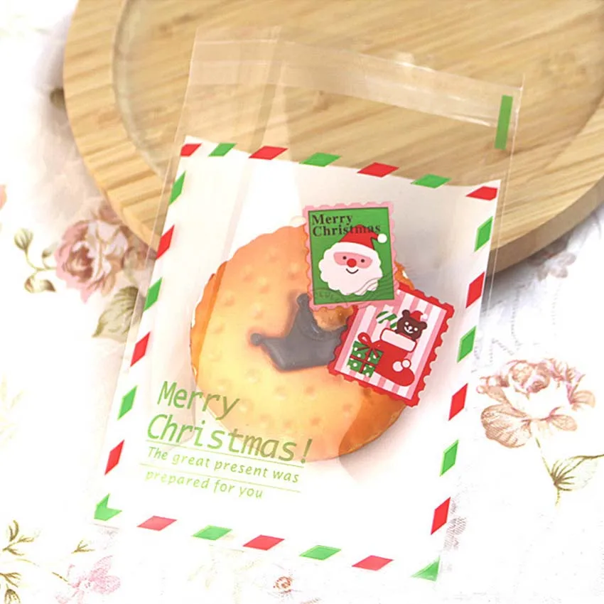 Marebell рождественские упаковки печенья 10*10 см 50 шт мультфильм Санта Клаус Рождественская вечеринка печенье вафельная упаковка для выпечки - Цвет: Белый