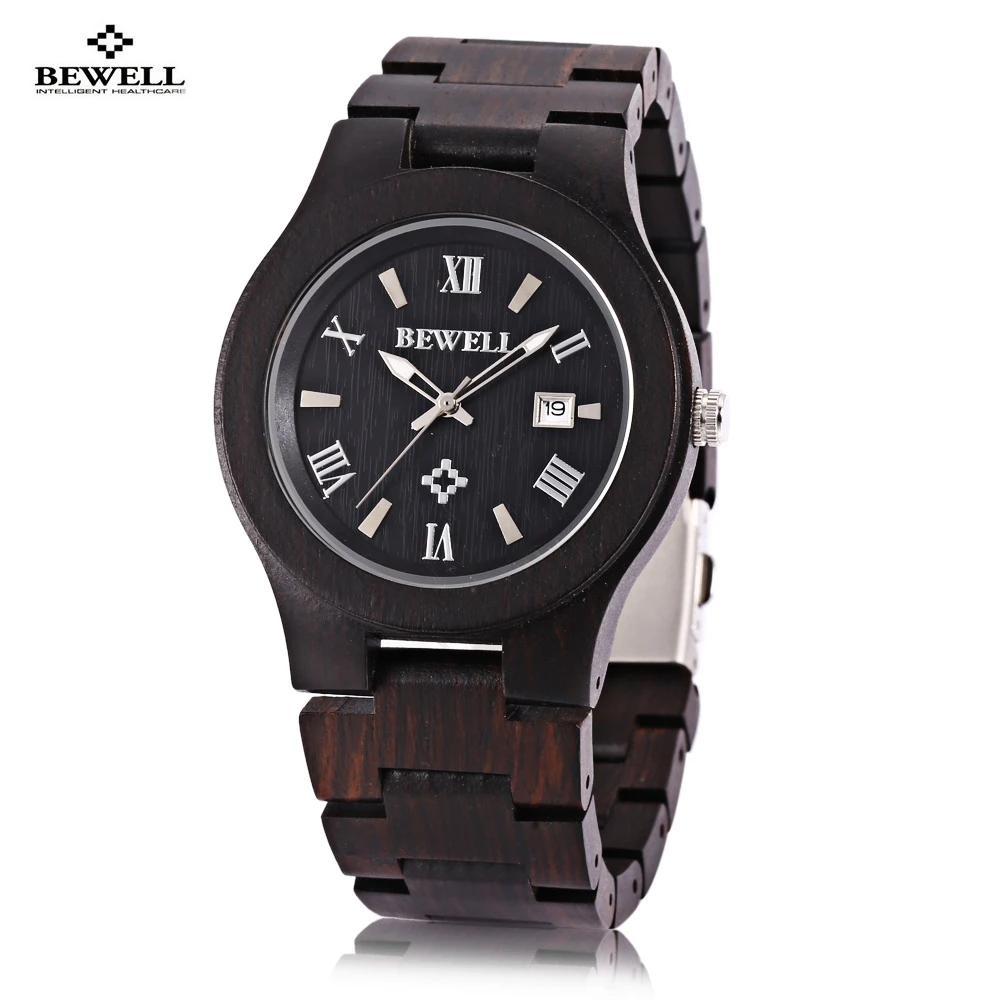 

Bewell New Arrive Men Wooden Quartz Watch Date Luminous Display Japan Movt Wristwatch Fashion Watches relogio masculino 2017