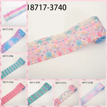 

NEW 50Y3" 75mm bling- bling fish scale ribbon pattern printed grosgrain ribbon free shipping