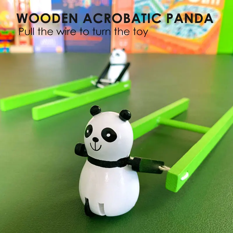 

Turning Somersault Toy Acrobatics Panda Wooden Pull String Panda Gift Pull A Toy Animal Coordination Kids Classic Toys