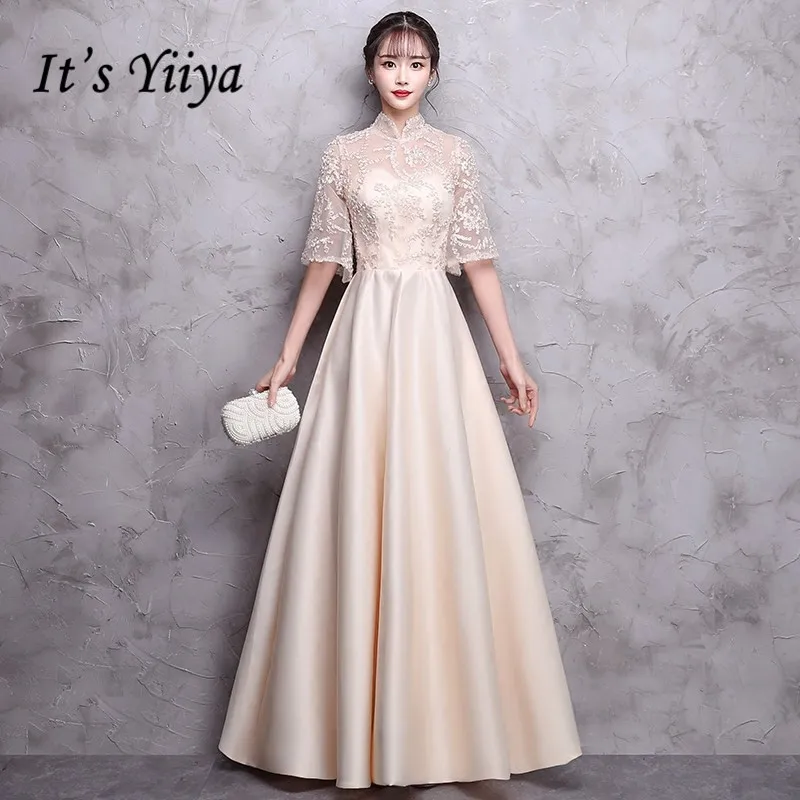 Это YiiYa платье подружки невесты шампанское О-образным вырезом Половина рукава 6 цветов Платья для вечеринок модная одежда для девочек