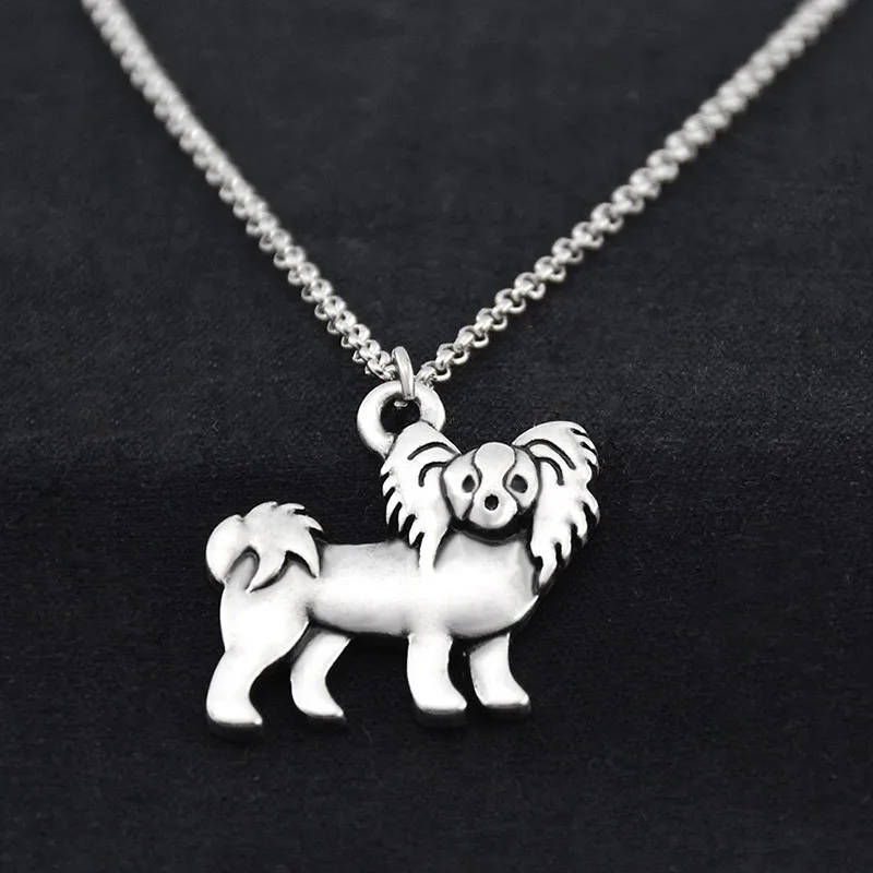 

Fei Ye Paws Vintage Stainless Steel Long Chain Papillon Dog Charm Pendant Maxi Necklace For Women Men Jewelry Chocker Pet Gift