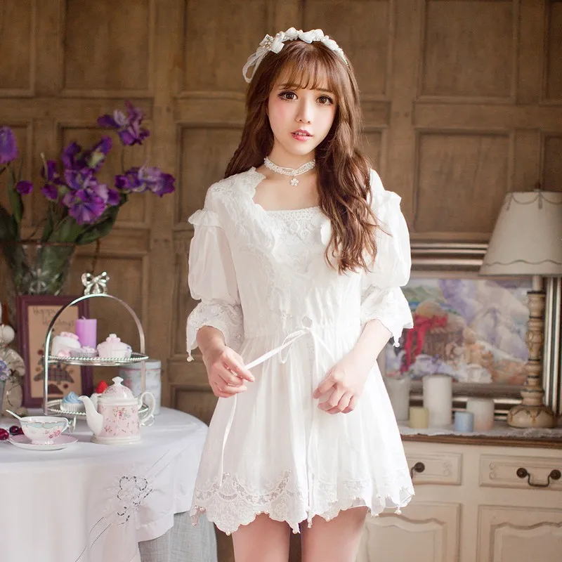 Принцесса Милая блузка Лолита конфеты дождь сладкий шифон белый кружева УФ защиты Принцесса Блузка C16AB6096-1