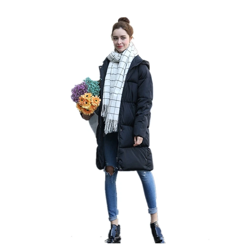 Hxroolrp Black Winter Coat Women 2018 Fashion Coat Girl Long Sleeve Hooded Parkas Women Jacket Slim Thick Coat femenino #S14