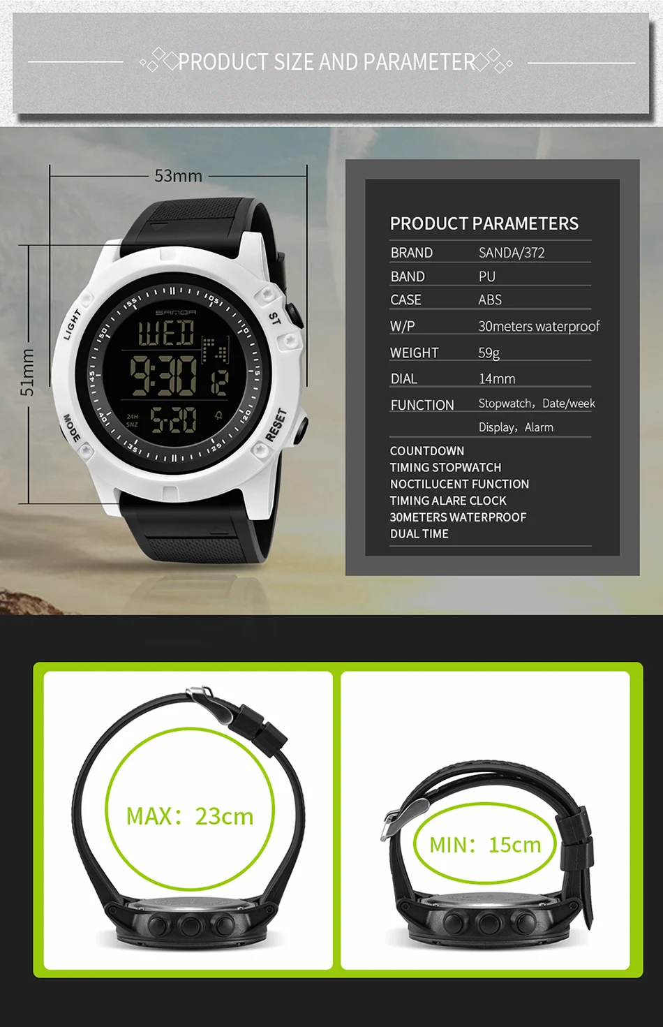 SANDA 372 Free Shipping Sport Men Watches Waterproof Running Led Electronic Digital Mens Wristwatch Relogio Masculino Hodinky (4)