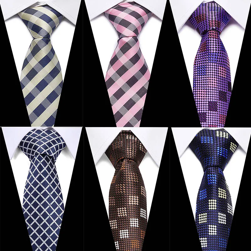 

2019 High Quality Mens Tie Solid Plaid 100% Silk Slim Tie Skinny Narrow gravata Necktie Ties for men Formal Wedding Party