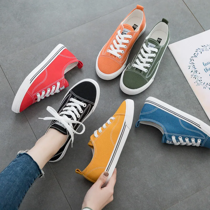 

Breathable Black Canvas Shoes Women 2019 Autumn Spring New Skateboard Shoes Candy Color All Match Sneakers Lace Up High Quality
