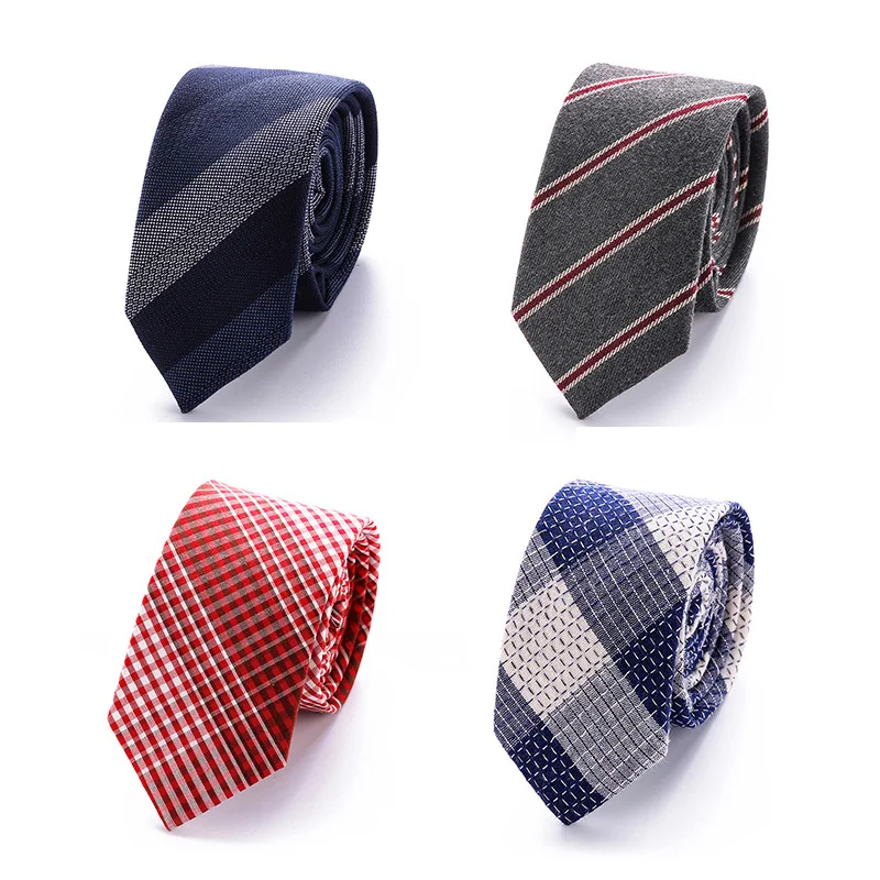 

RBOCOTT Men's Plaid Tie 6cm Fashion Cotton Tie Grey White Slim Tie Red Blue Colorful Skinny Ties Striped Necktie For Men Wedding