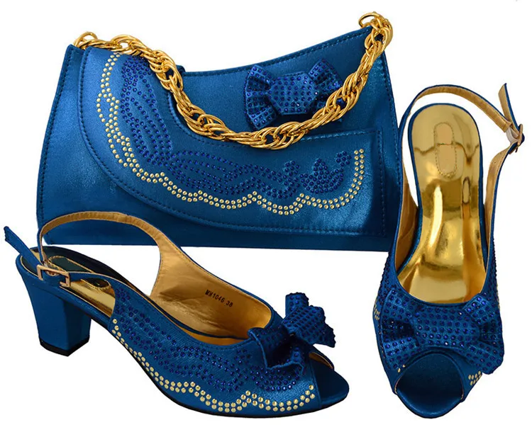Fashion blue women dress shoes with rhinestone and bowtie design