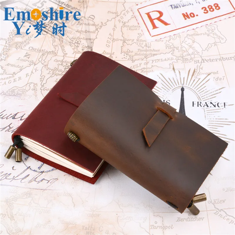 Emoshire New travel notebook retro insert terms leather notebook manual loose-leaf book crazy horse leather diary (4)