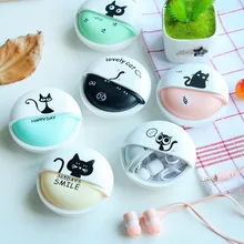 Cute Girls Cat Macarons 3.5mm in-ear Stereo Earphones with Earphone Case for iPhone Xiaomi Girls Kid Child Student for MP3 Gift