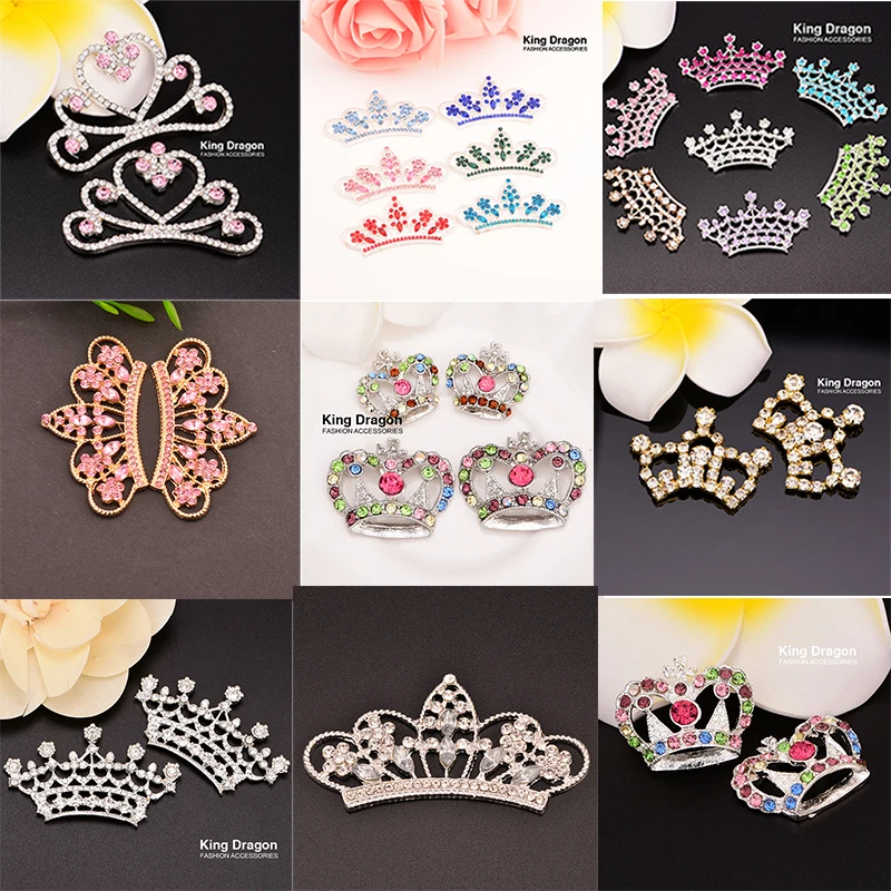 

New Arrival Mixed Rhinestone Crown Embellishments Used On Headband Decoration 5PCS/Lot Flat Back KD565