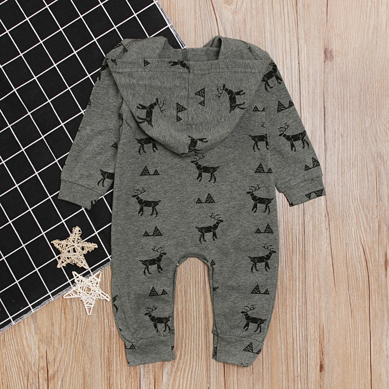 Rorychen/Рождественские боди с рисунком оленя для новорожденных мальчиков и девочек; Милая хлопковая одежда для малышей; комбинезон с капюшоном