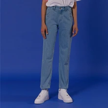 Осенние новые корейские модные женские джинсы, полная длина, гофрированные, с вышивкой стрелы, винтажные Женские джинсовые штаны с высокой талией