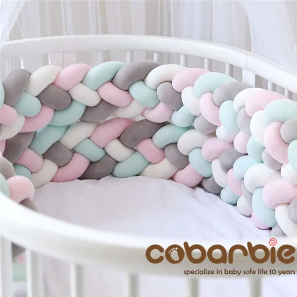 220cm Heightening Baby Braided Crib Bumpers 4 Strip Knot Long Pillow Cushion,Nursery bedding,cot room dector