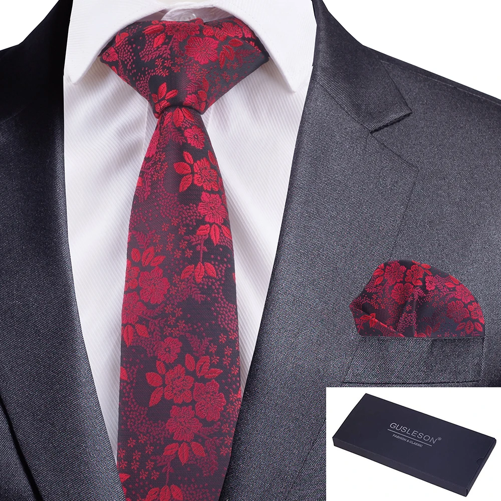 GUSLESON качественный Шелковый Цветочный мужской галстук красный зеленый синий галстук-бабочка и носовой платок набор с подарочной коробкой костюм для свадебной вечеринки