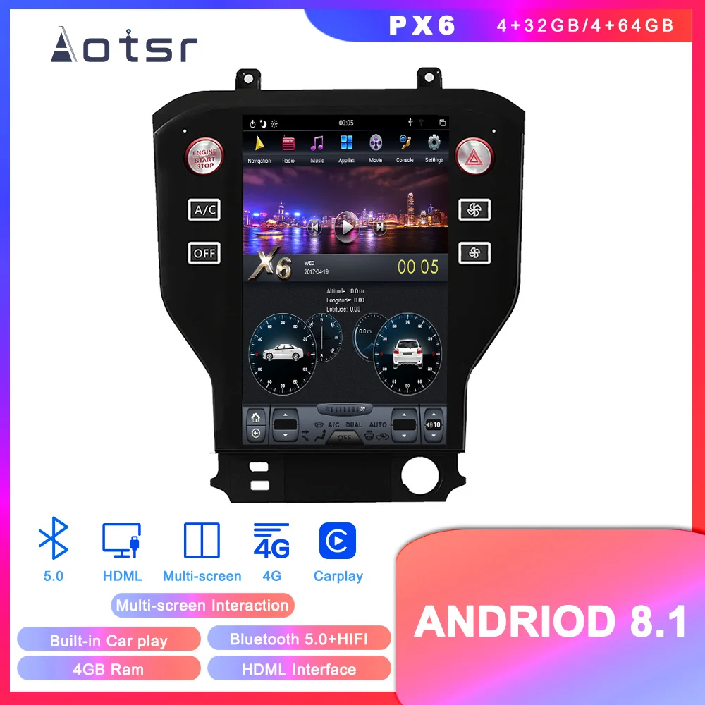Автомобильный мультимедийный плеер Tesla style Android 8 1 4 + 64 ГБ с GPS навигацией для Ford
