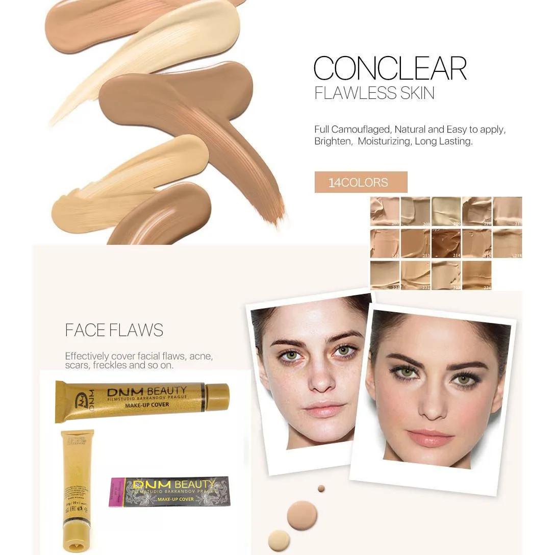 Full Skin Concealer Foundation Cream Face Professional Blemish Cover Dark Spot Tattoo Contour Makeup Liquid Concealer Cosmetic