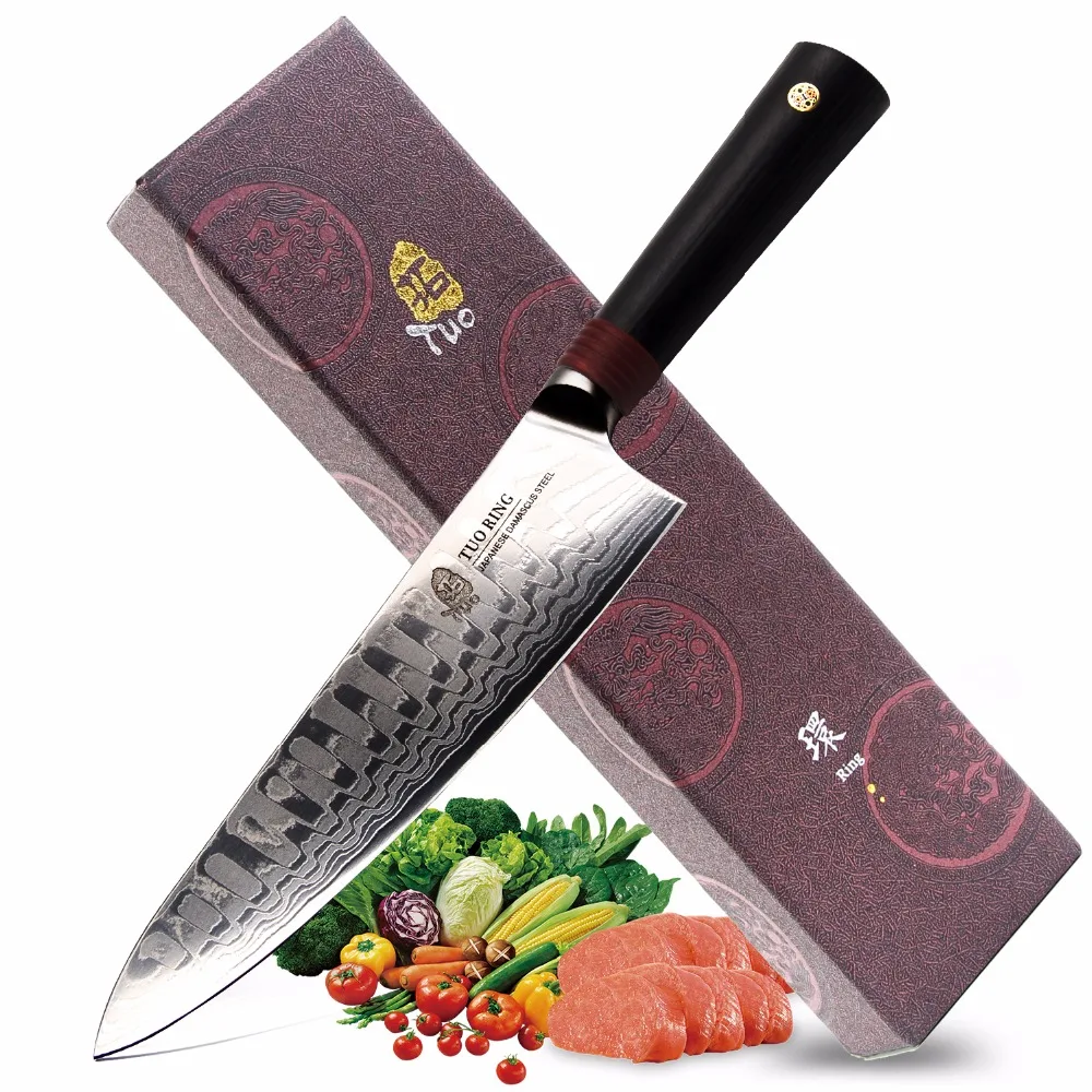 ''TUO Cutlery - Japanese Damascus Chef Knife - Premium AUS-10 HC Stainless Steel kitchen knife - Ergonomic G10 Handle - 8'' ''TUO Cutlery - Japanese Damascus Chef Knife - Premium AUS-10 HC Stainless Steel kitchen knife - Ergonomic G10 Handle - 8''