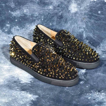 

Fashion Men Shoes Black Upper Studded Rivets Spikes Round Toe Loafers Men Luxury Brand Tenis Masculino Adulto Casual Shoes Men