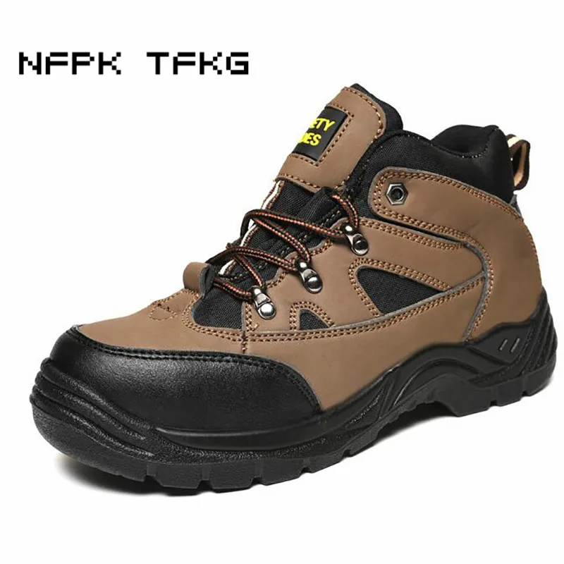 

mens casual large size steel toe cap working safety shoes soft leather tooling security ankle boots spring autumn zapatos hombre