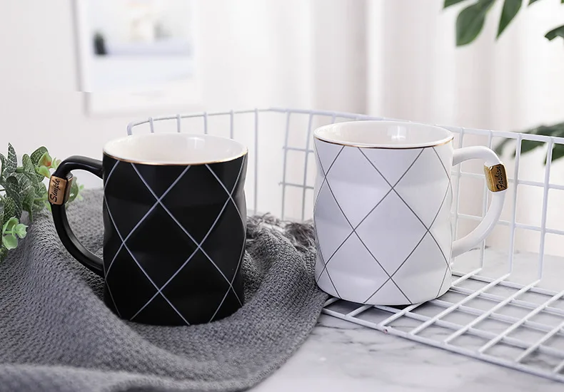 Окрашенные золотые черно-белые сетки керамические чашки скандинавские креативные harajuku чашки бизнес