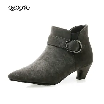 

Women Faux Suede Comfort Low Heel Ankle Boots Fashion Chelsea Boots Women Pointed Toe Fall Winter Shoes Black Green Brown Gray